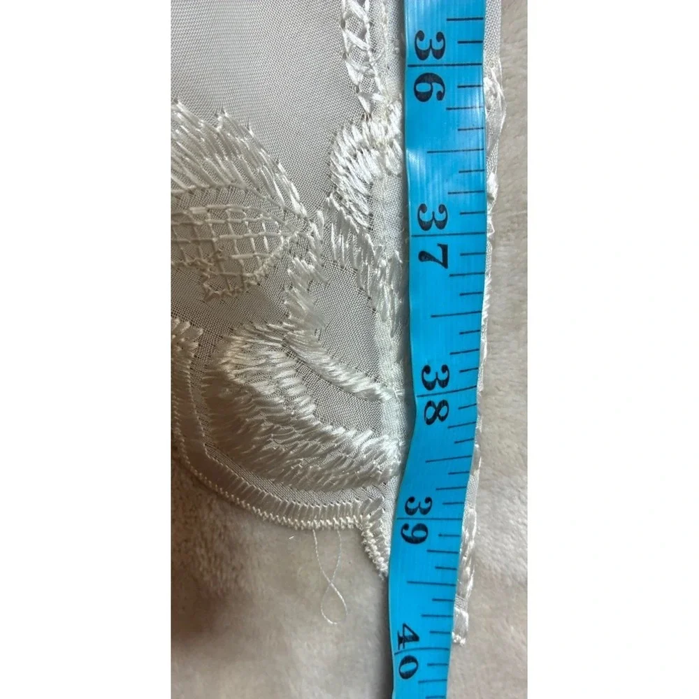 Vintage Swag Curtain One‎ Panel Ivory Floral Embroidered Trim Right Side 42x40